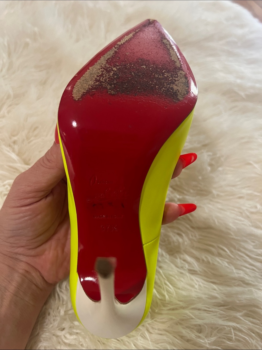 Christian Louboutin Neon Yellow Patent Pumps. originally $695.00. - Picture 10 of 11